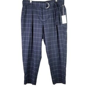 Womens Blue Grid Pattern Dress Ankle Pants Straight Leg A New Day Size 16